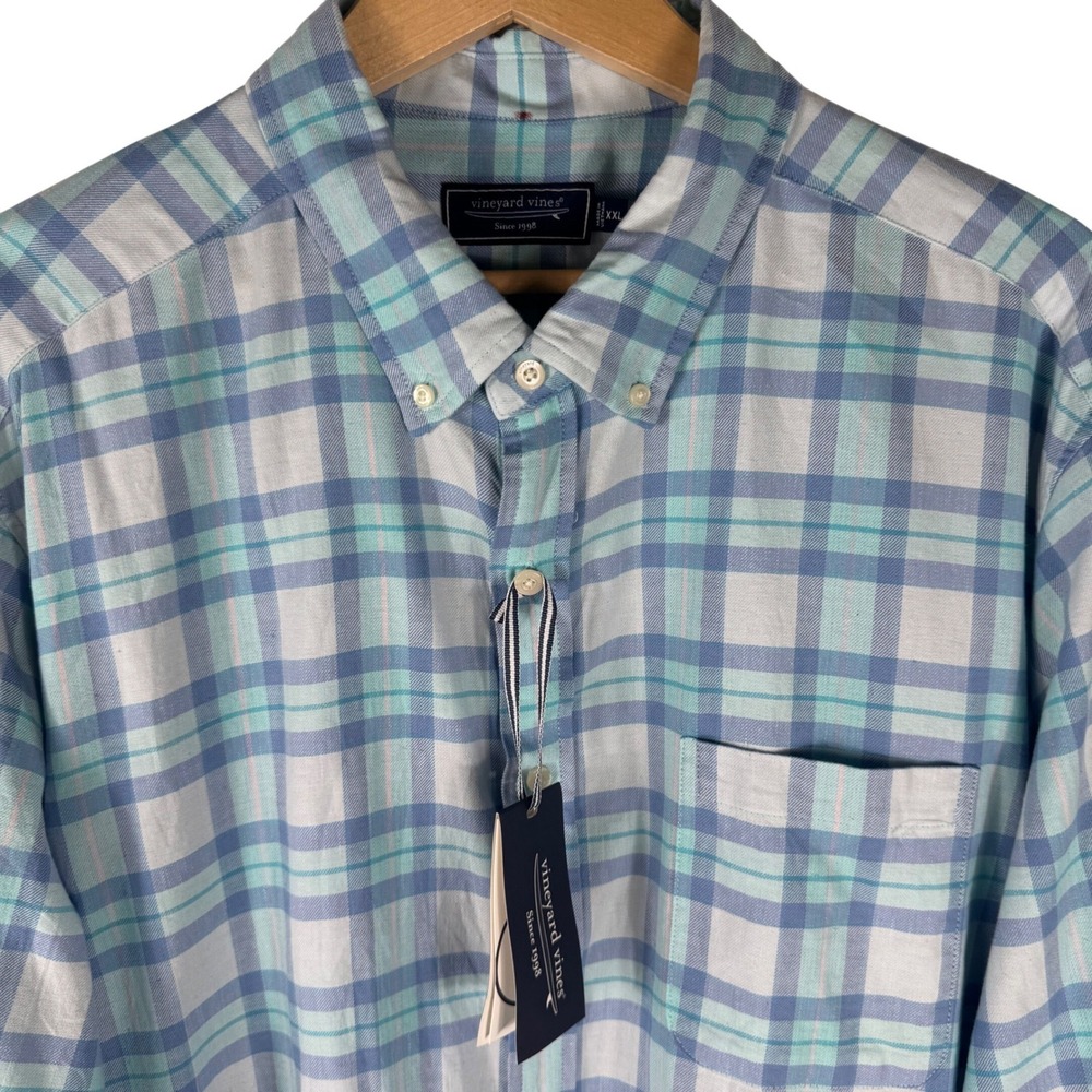 Vineyard Vines Mens XXL Classic Fit Plaid Island Twill Shirt Ice Water 1W011738